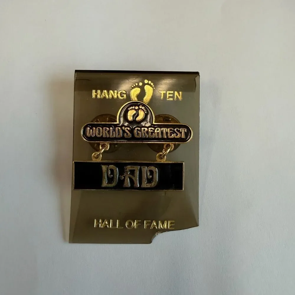 Hang Ten World's Greatest Dad Pin - Gold and Black. Vintage. New.